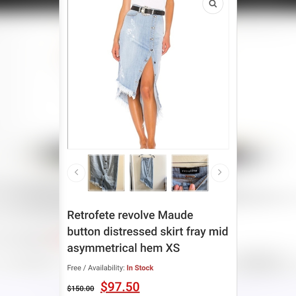 Retrofete Revolve Maude Distressed Button Fray Mid Asymmetrical Hem Skirt Size M